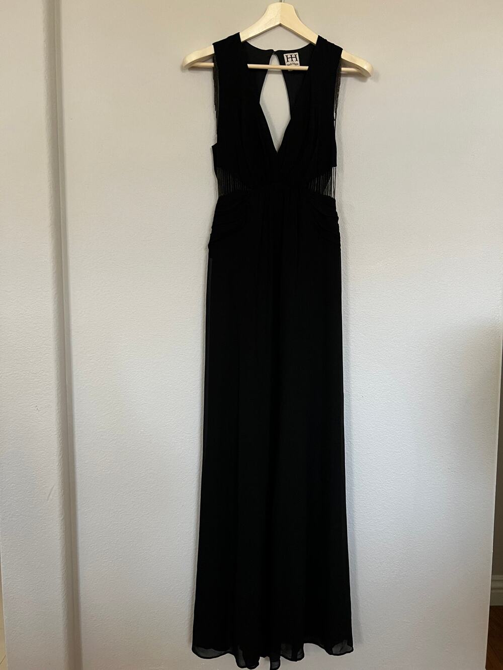 Haute Hippie Chain Embellished Long Dress Gown Black Size 2